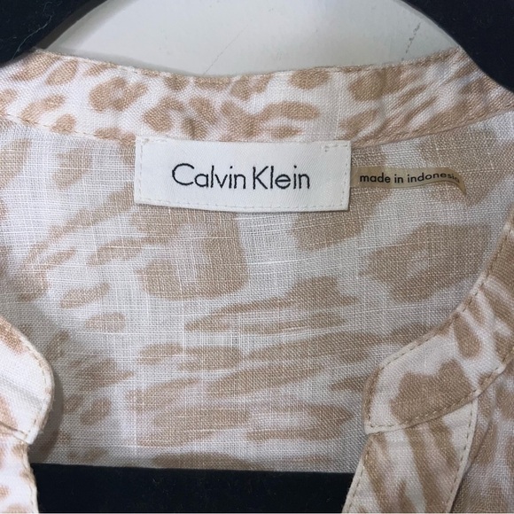 Calvin Klein Linen Cheetah Print Button Up Blouse - Picture 4 of 8